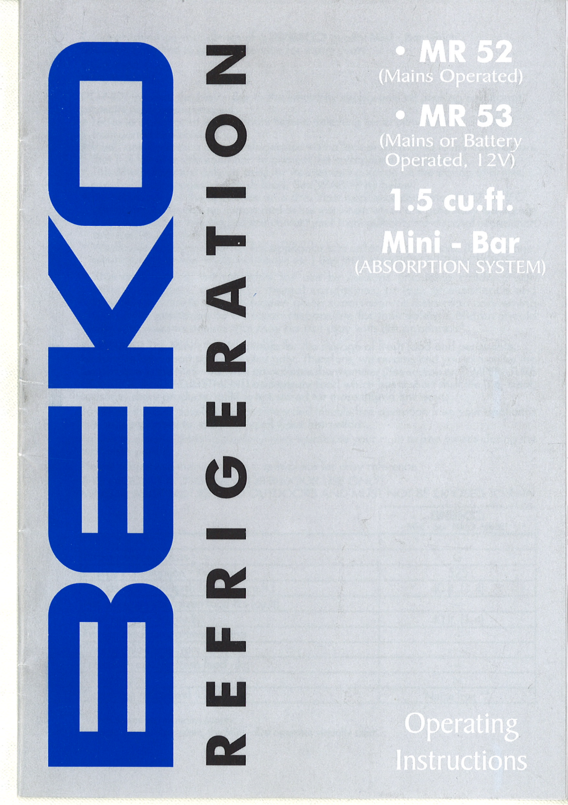 Beko MR53 MINI BAR Manual