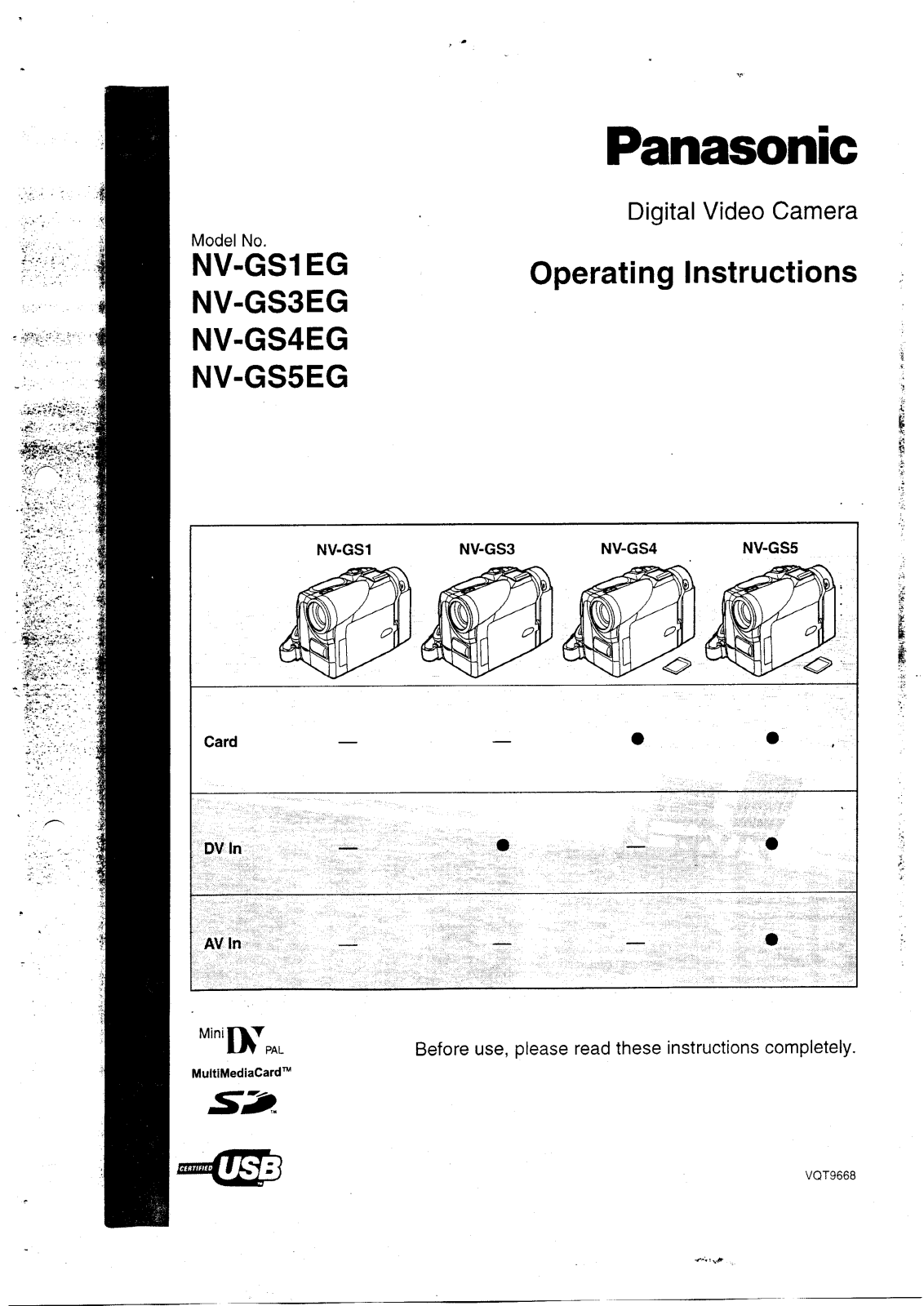 Panasonic NV-GS5EG, NV-GS4EG, NV-GS3EG, NV-GS1EG User Manual