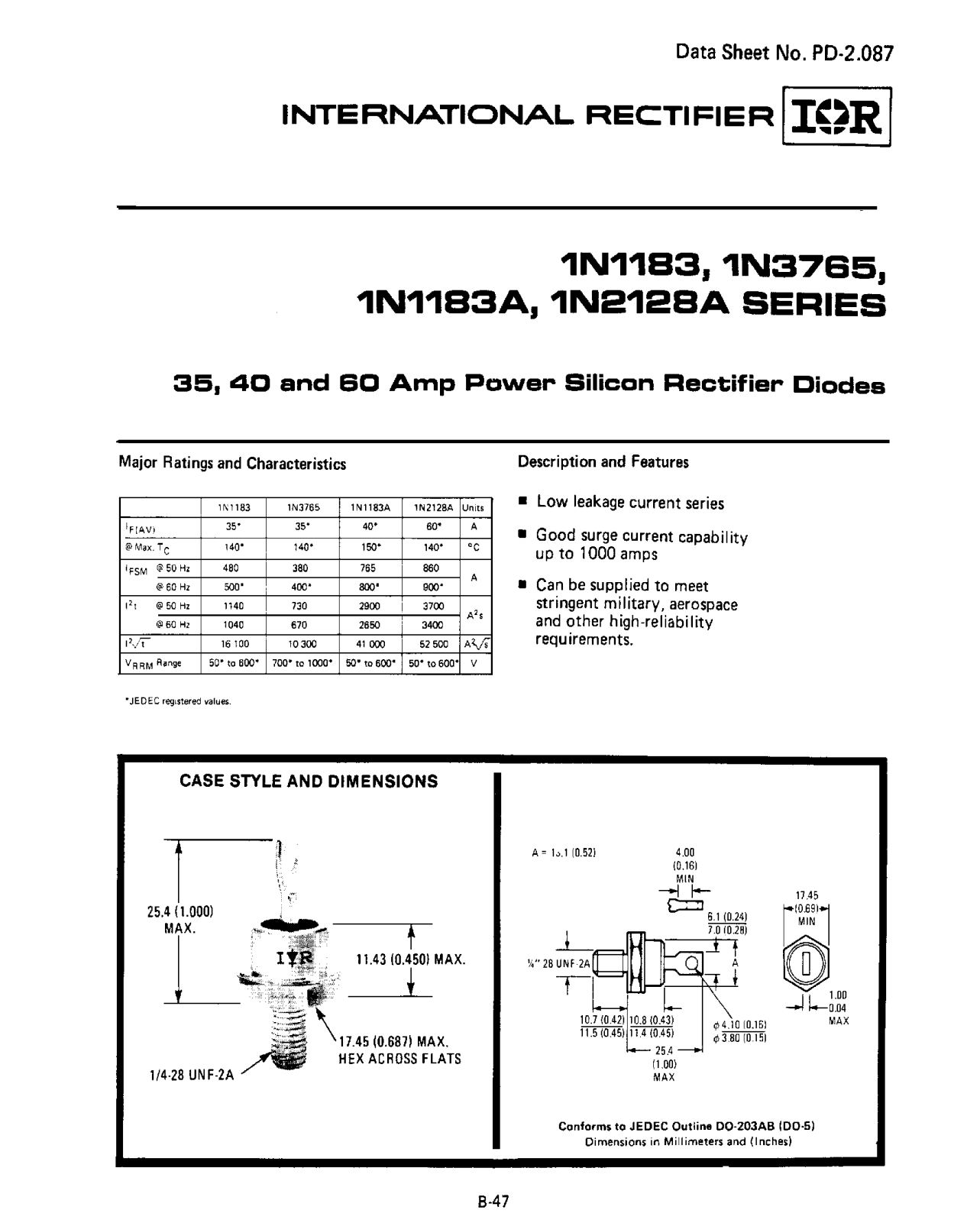 International Rrectifier 1N1183 User Manual