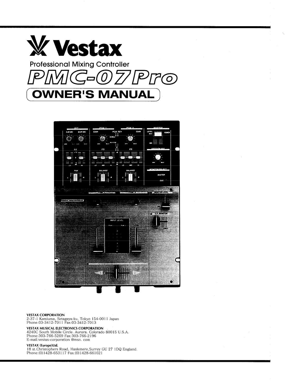 Vestax PMC-07PRO User Manual