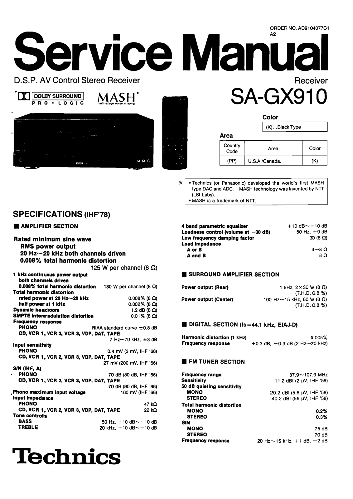 Technics SA-GX910 Service Manual