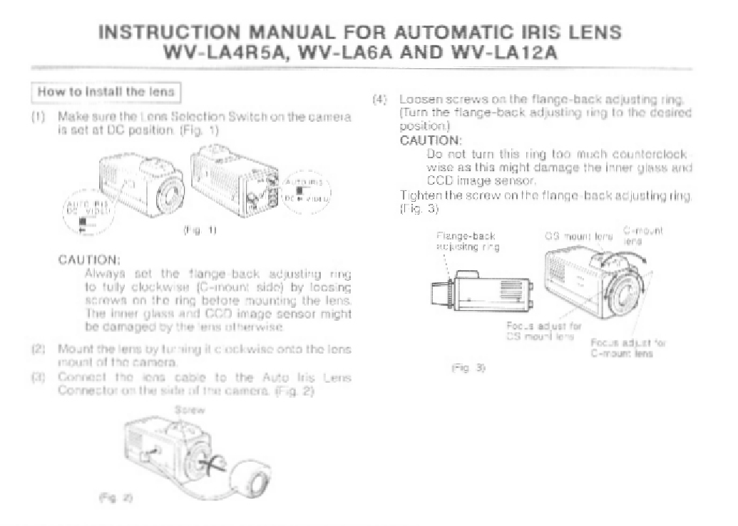 Panasonic WV-LA6A, WV-LA4R5A, WV-LA12, WV-LA12A User Manual