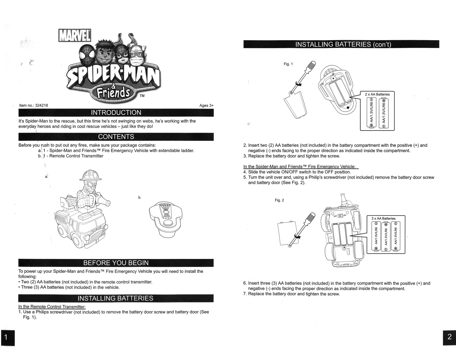 Mga Entertainment SPIDER-MAN AND FRIENDS FIRE EMERGENCY RC 1 2 User Manual