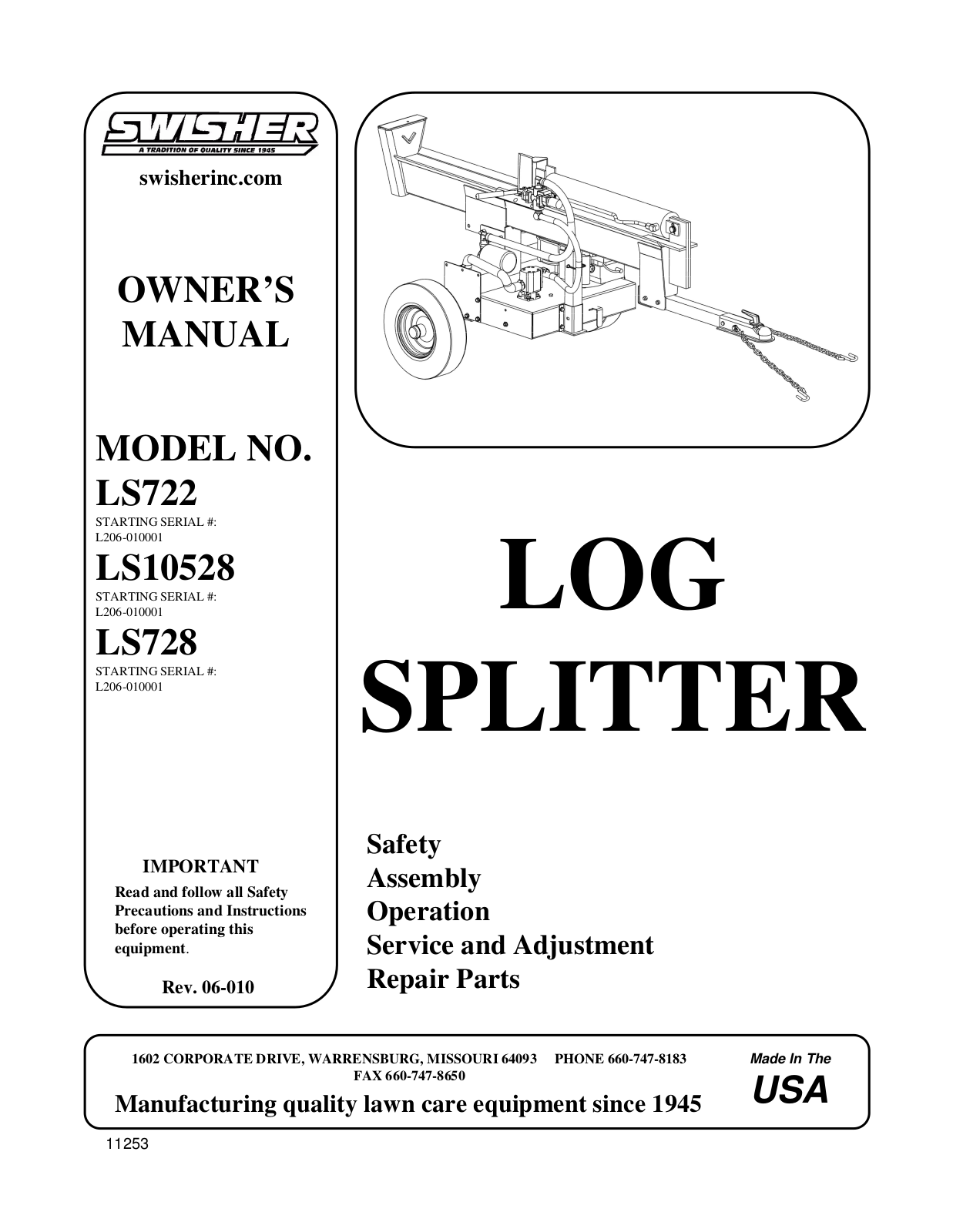 Swisher LS722, LS10528, LS728 User Manual