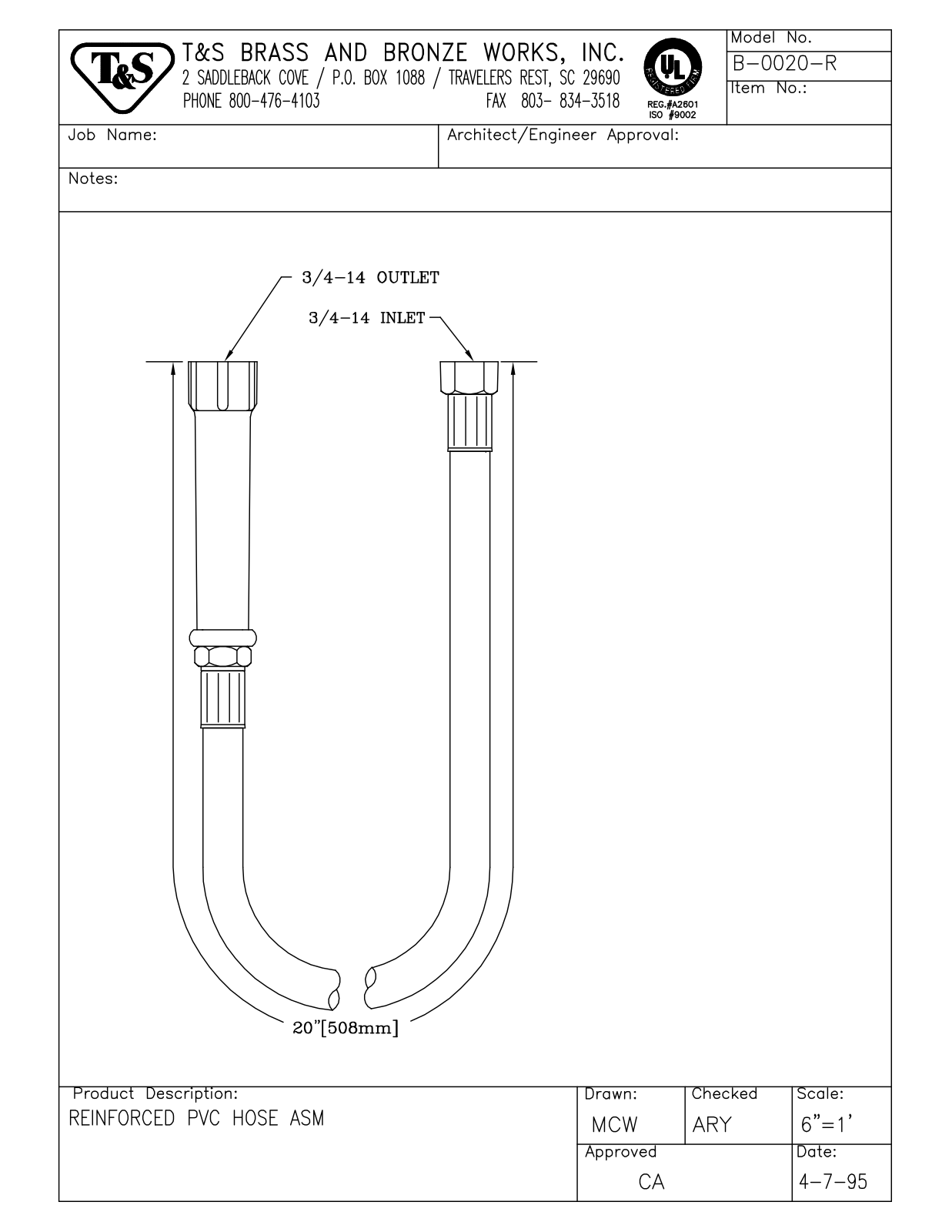 T&S Brass B-0020-R User Manual