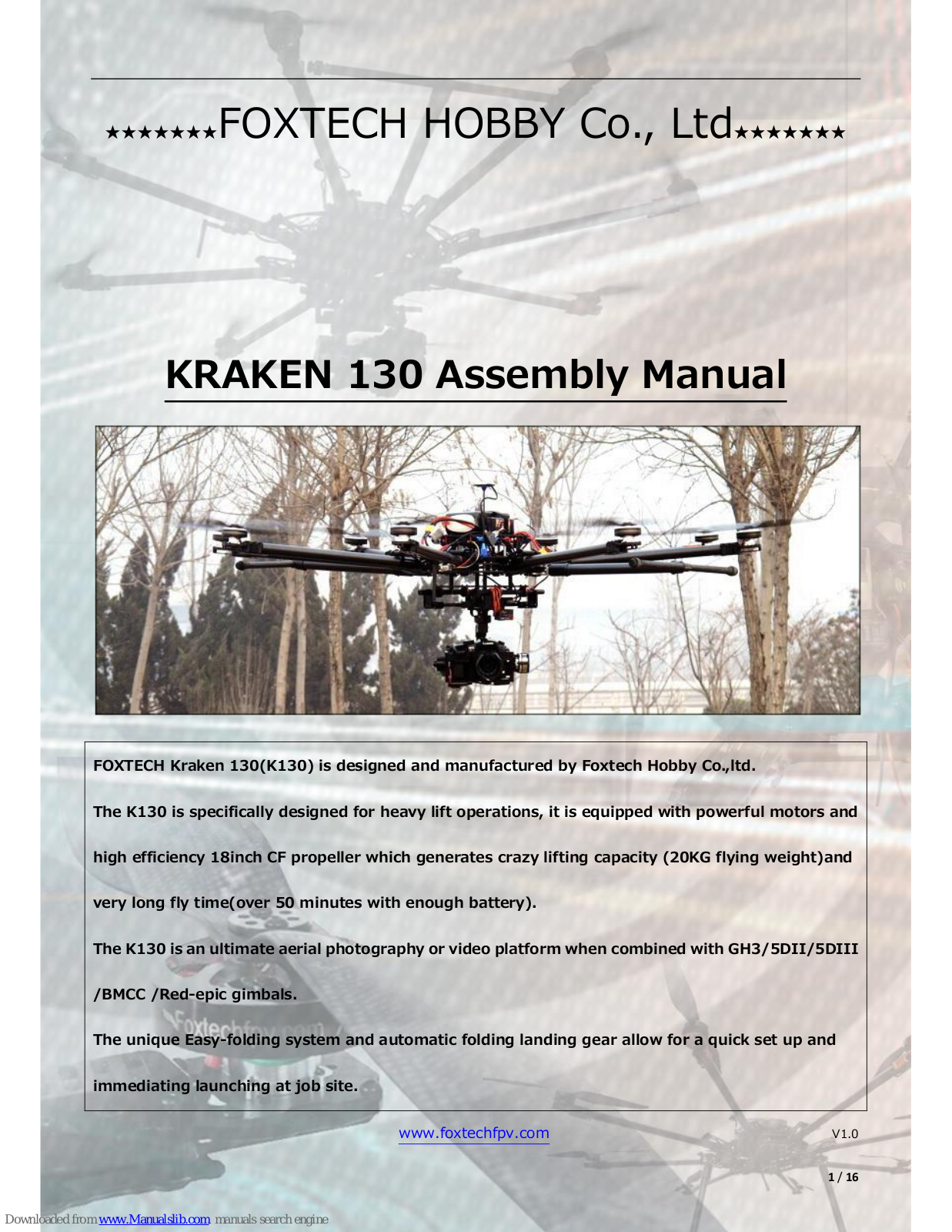 Foxtech KRAKEN 130 Assembly Manual - ManualMachine.com