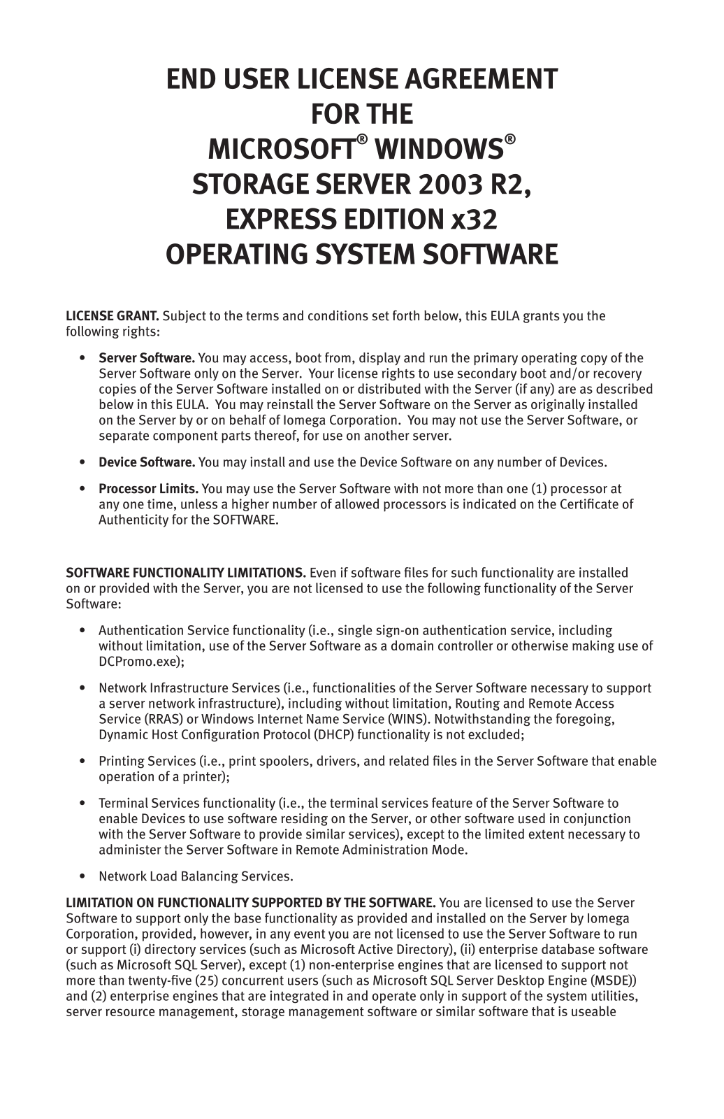 Iomega 2003R2-EXPRESS-EULA User Manual