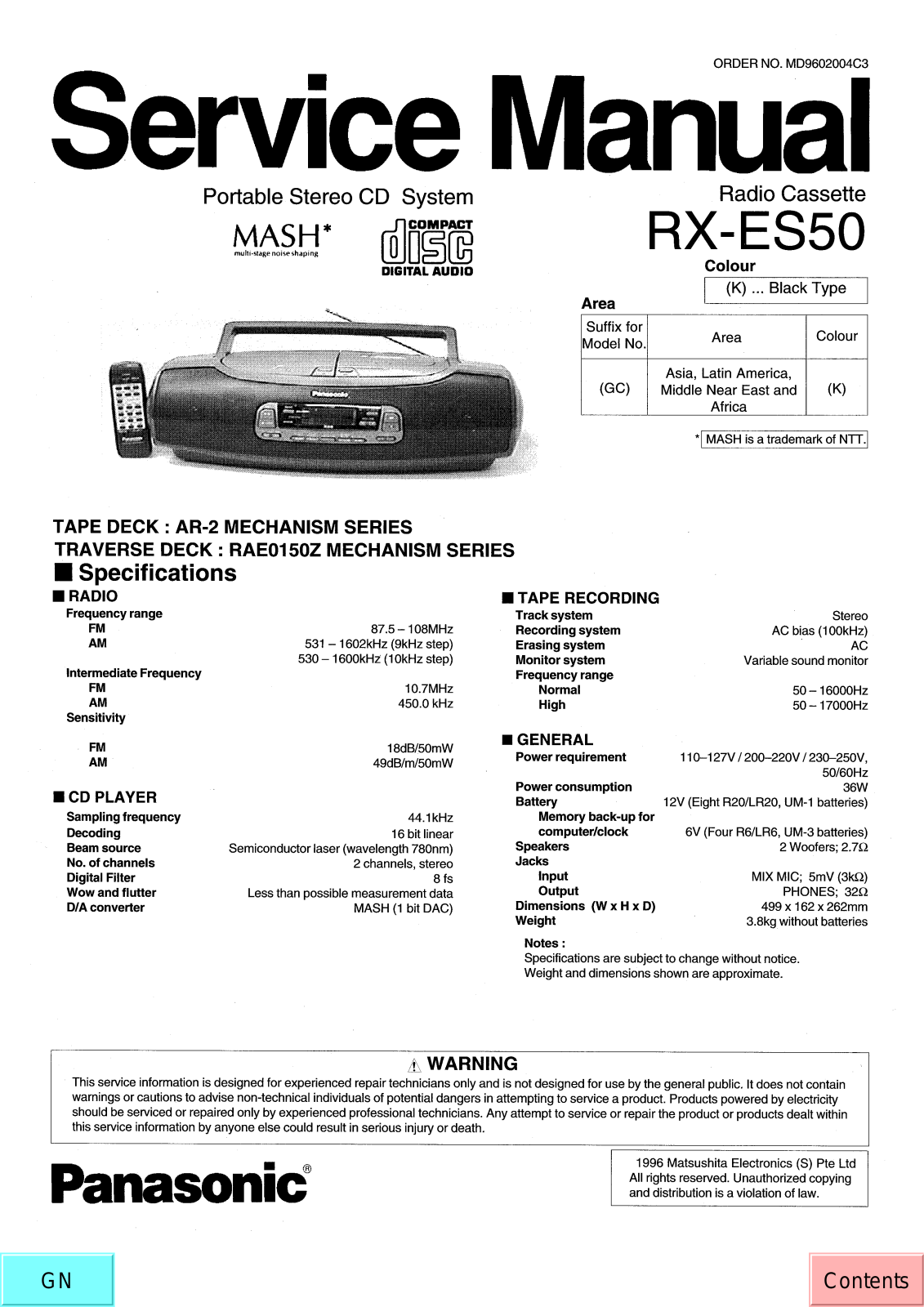 Panasonic RX-ES50 User Manual