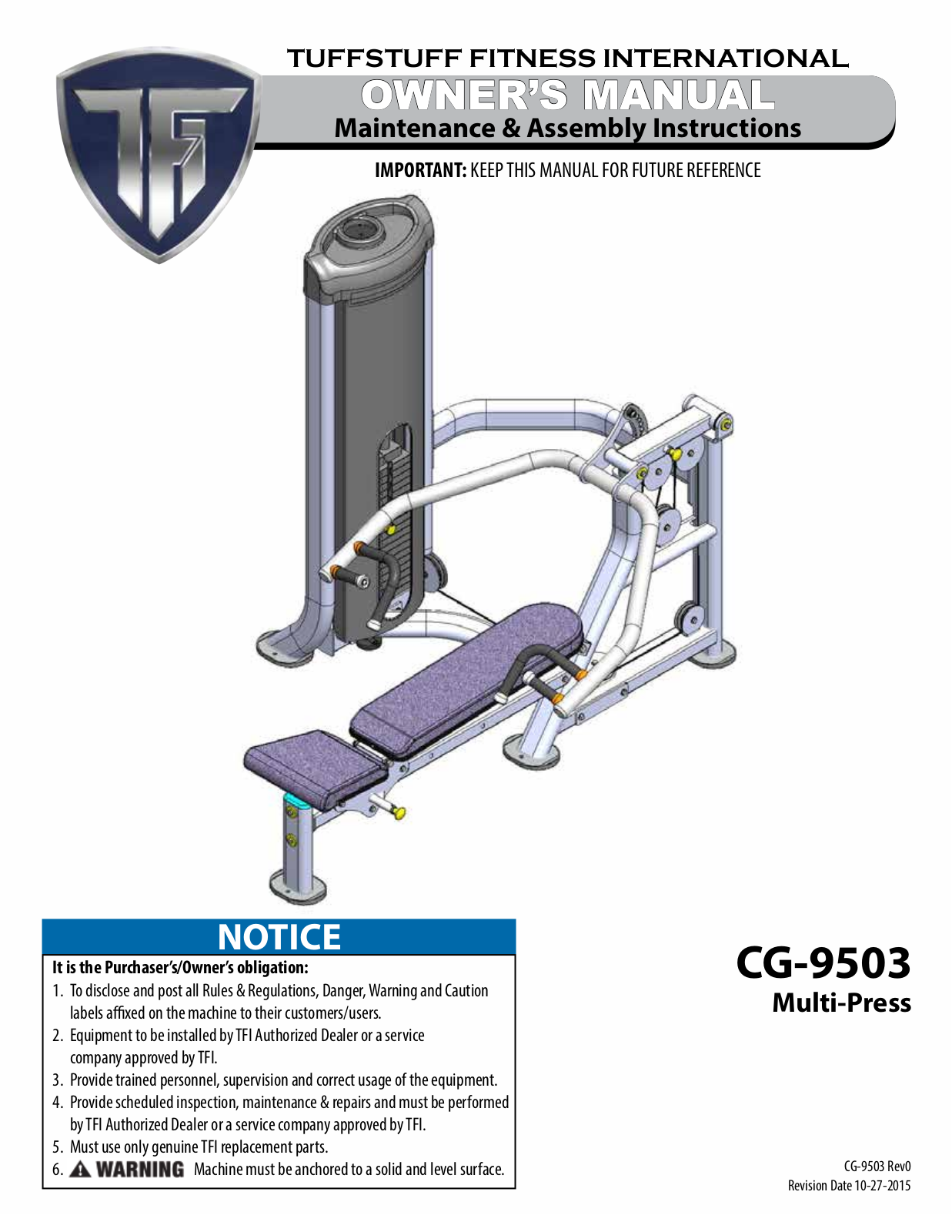 TuffStuff CG-9503 Owner's Manual