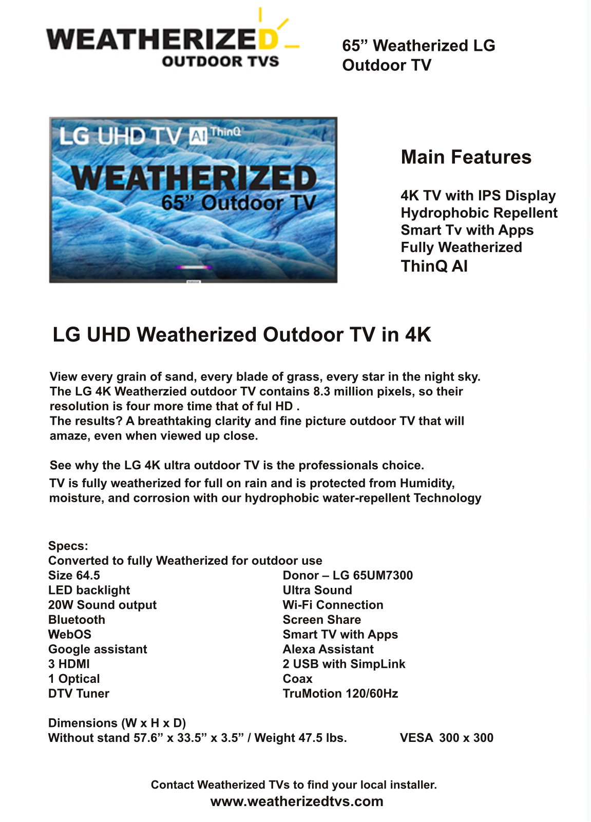 Weatherized TVs 65L7PWT, 65L7WT Specifications - ManualMachine.com
