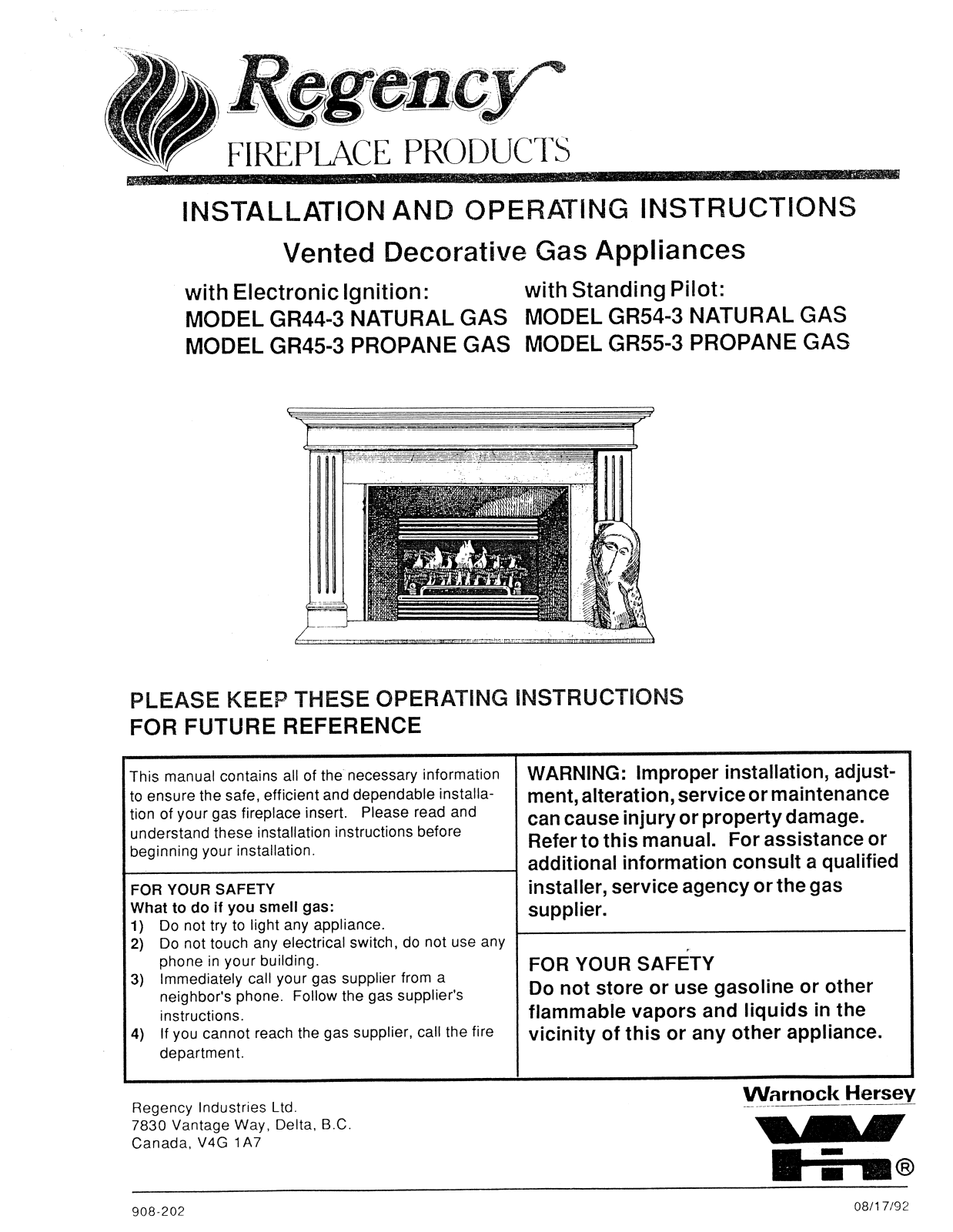 Regency GR54 Installation Manual