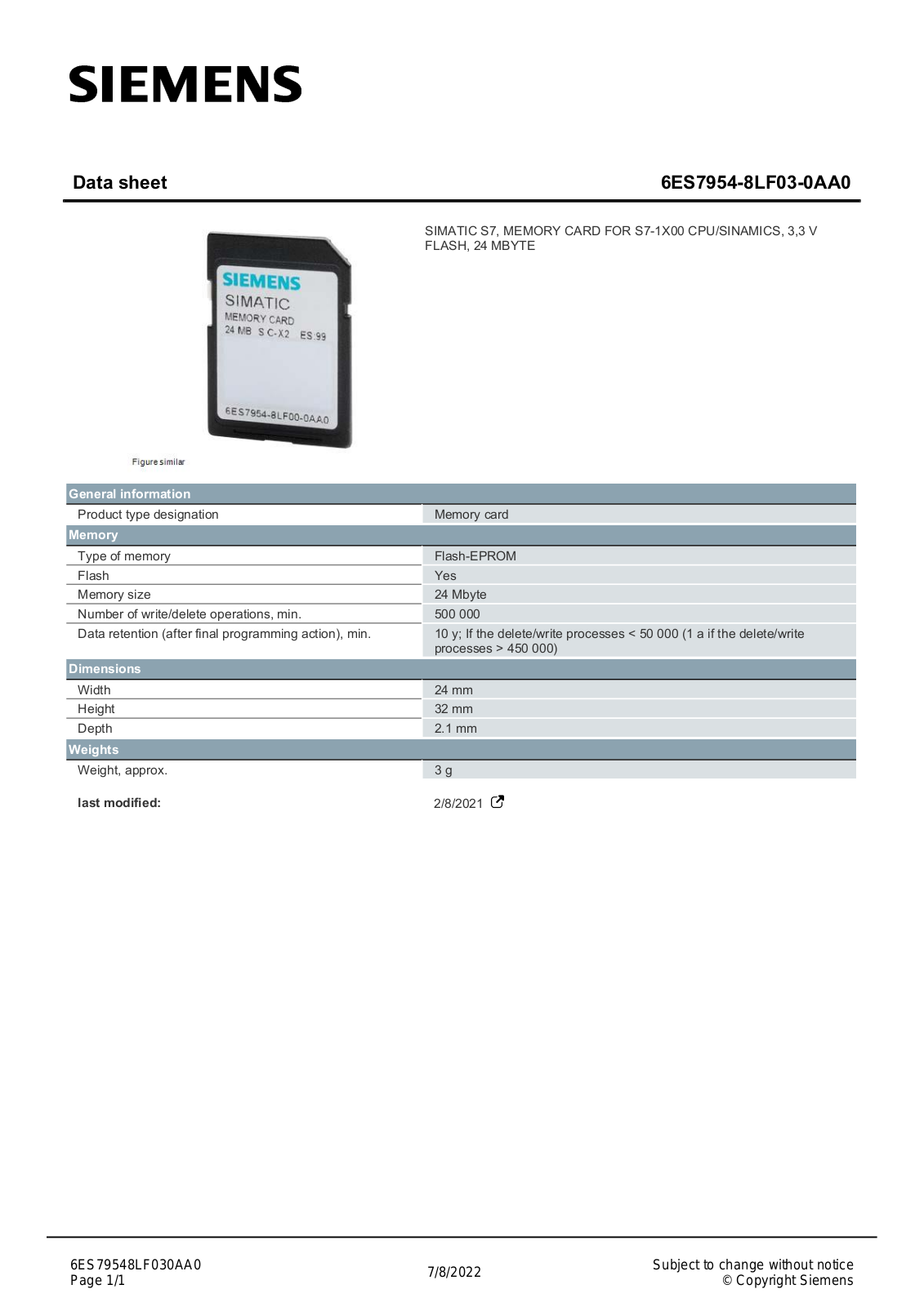 SIEMENS MEMORY 24MB Datasheet - ManualMachine.com