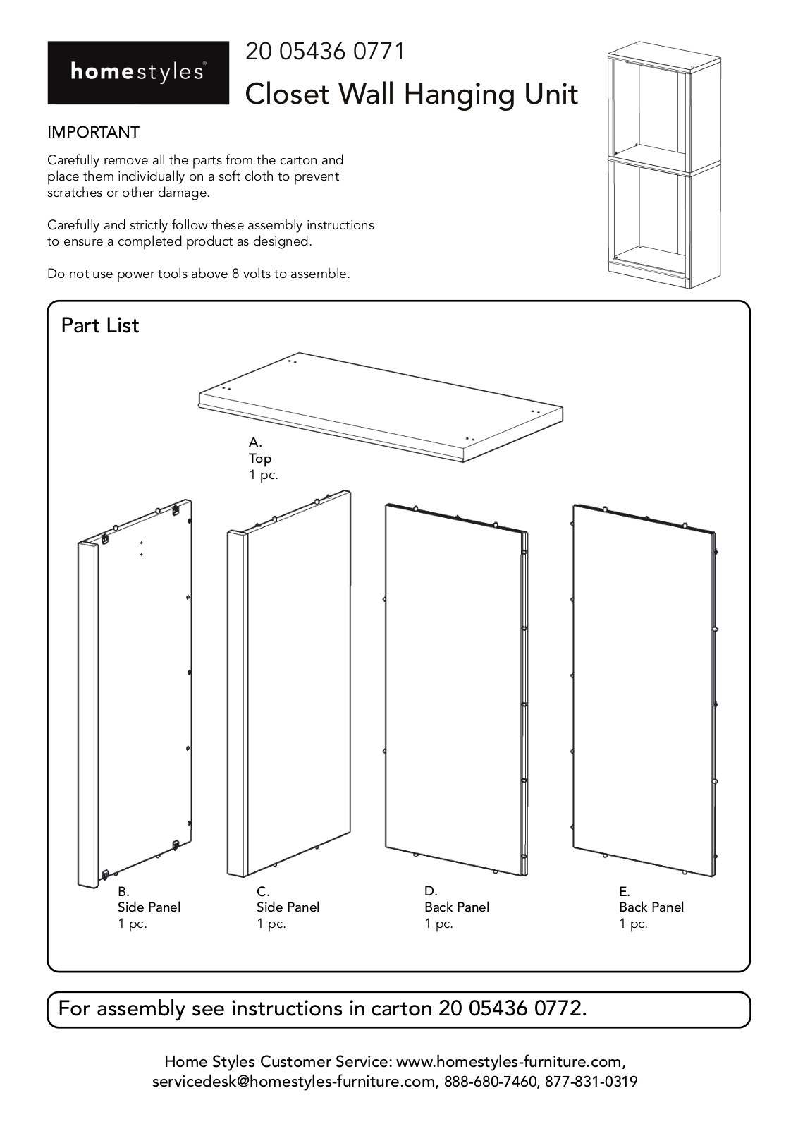 Homestyles 20 05436 0771 Assembly Instructions