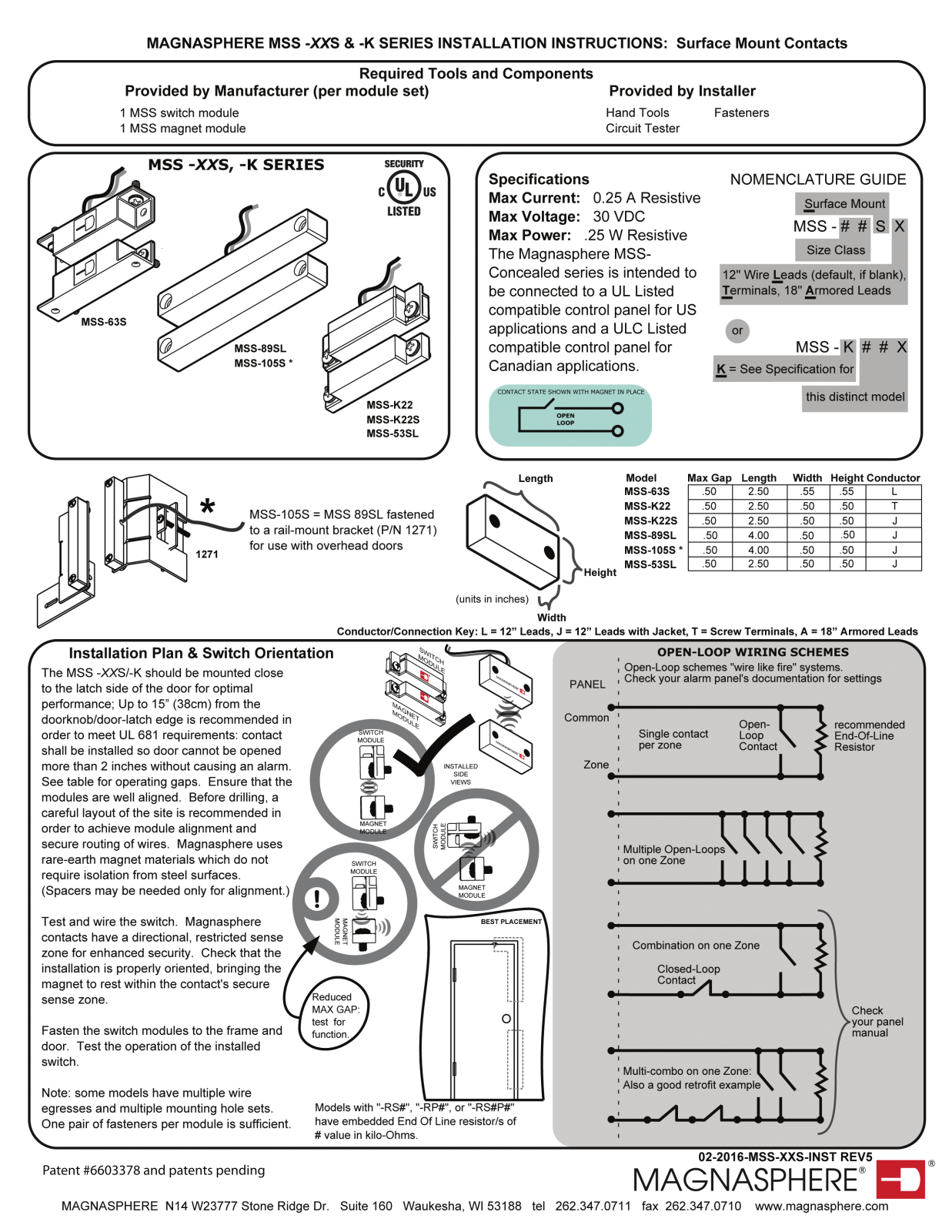 Magnasphere MSS-K22S-W, MSS-K22S-G, MSS-K22S-B, MSS-K22-W, MSS-K22-G Installation Instructions