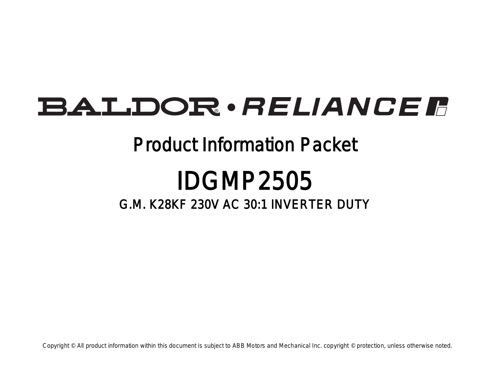 Baldor IDGMP2505 Product Information Sheet