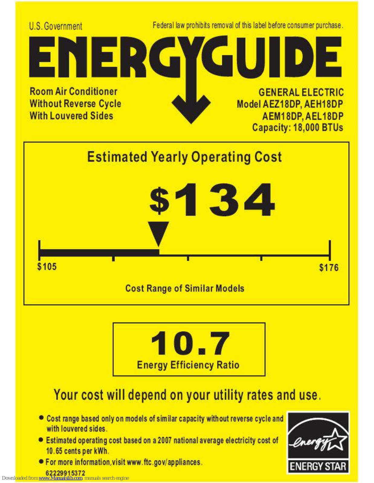 GE AEL18DP, AEM18DP, AEH18DP, AEZ18DP Energy Manual