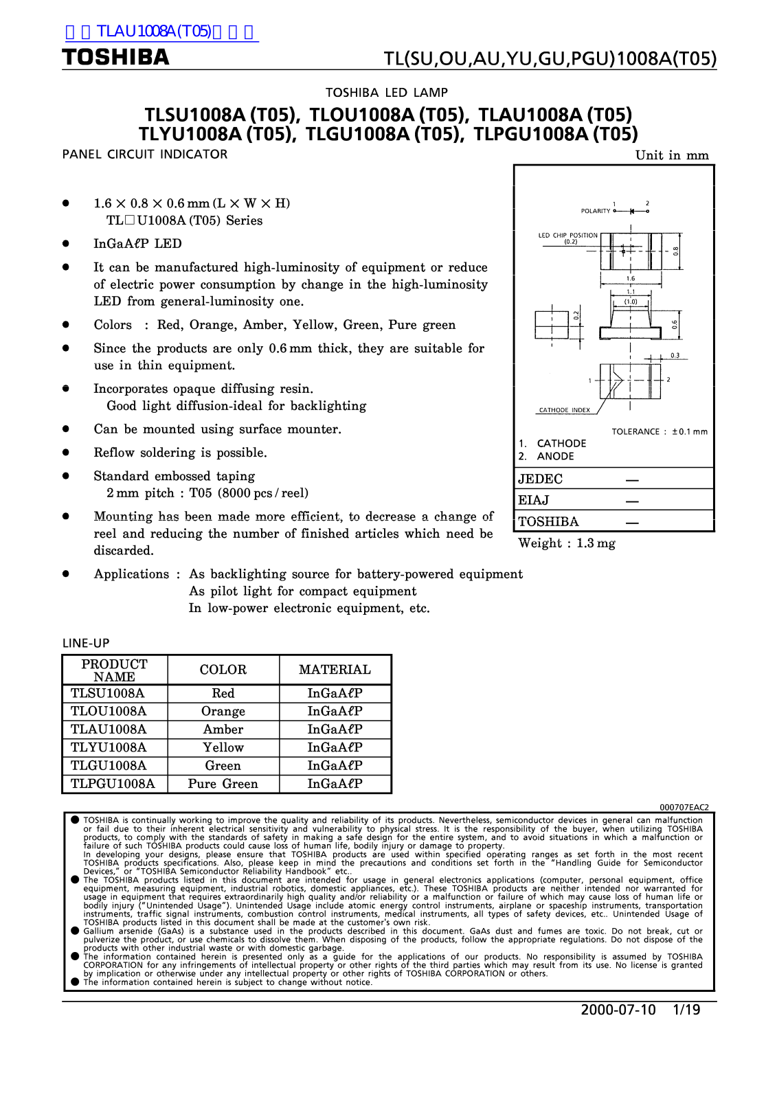 TOSHIBA TLSU1008A Technical data