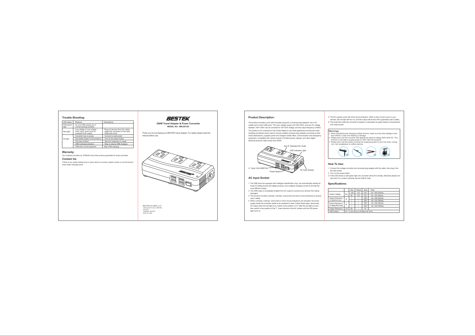 Bestek MRJ201GU User Manual