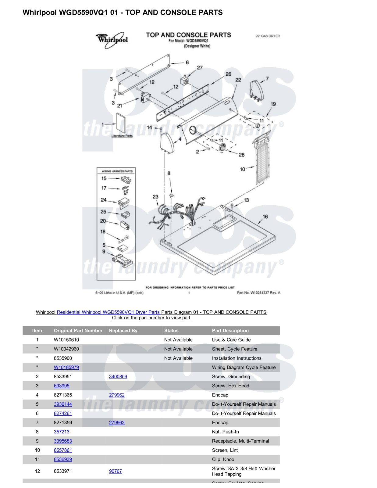 Whirlpool WGD5590VQ1 Parts Diagram