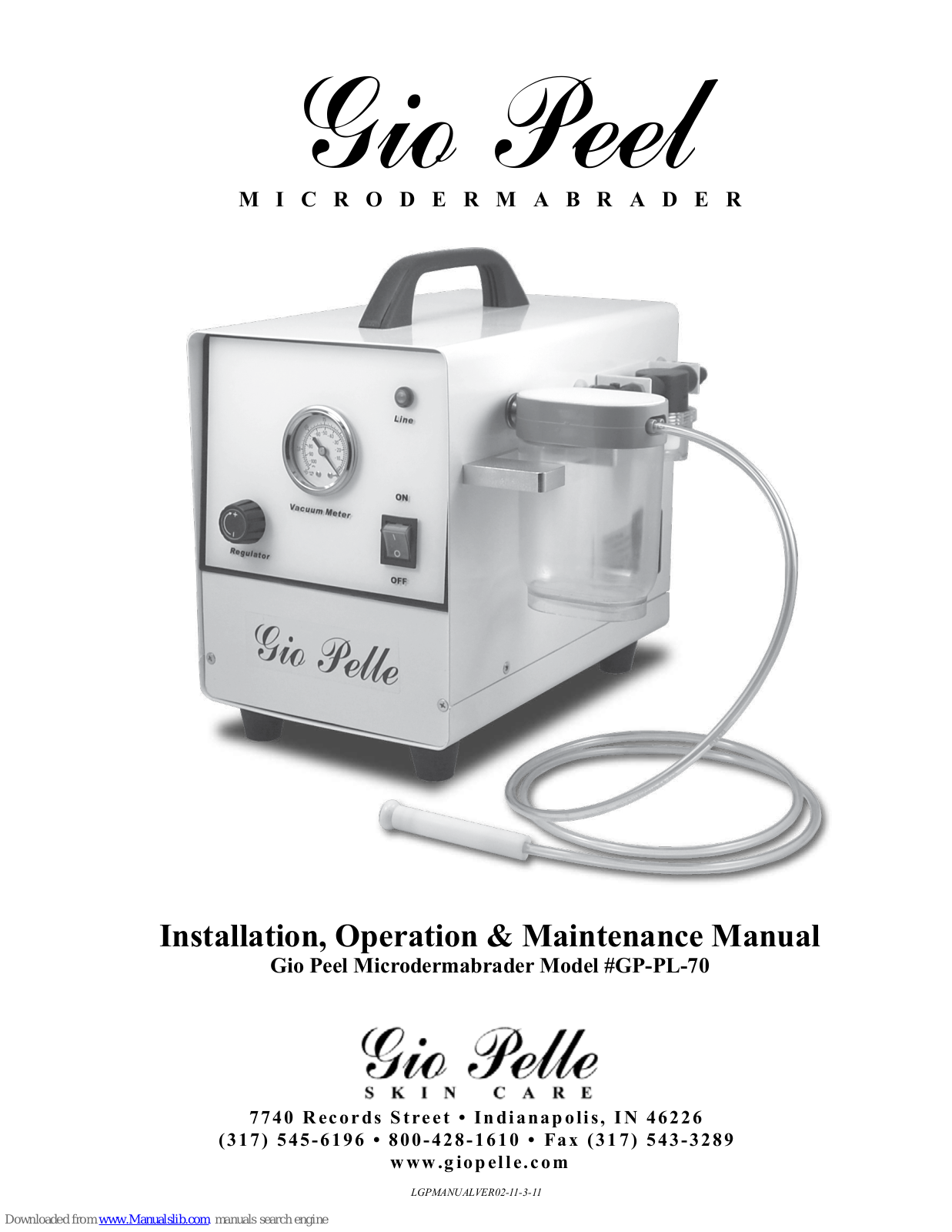 Gio Pelle GP-PL-70 Installation, Operation & Maintenance Manual