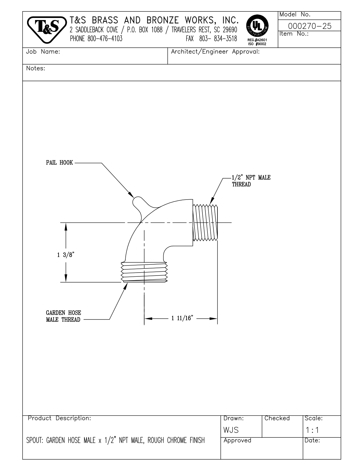 T&S Brass 000270-25 User Manual