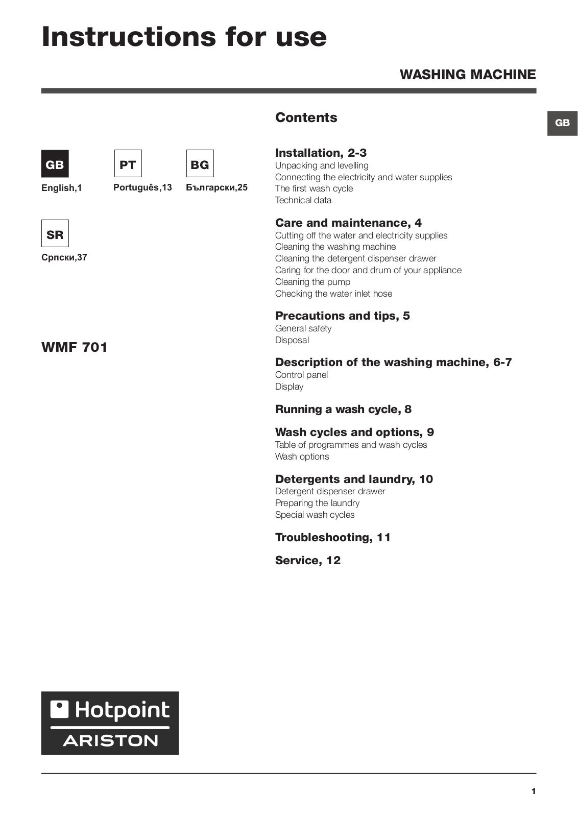 Hotpoint WMF 701 EU.M User Manual