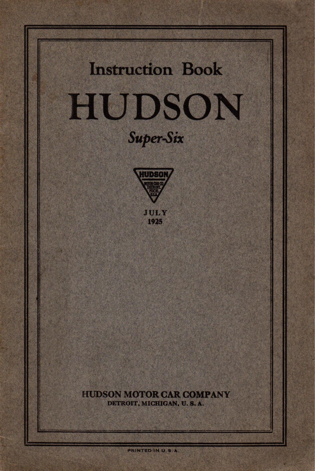 Hudson 1925 Operating Instructions