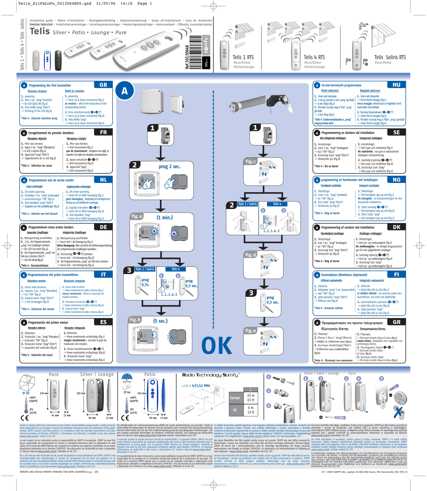 SOMFY TELIS 1, TELIS 4, TELIS SOLIRIS User Manual