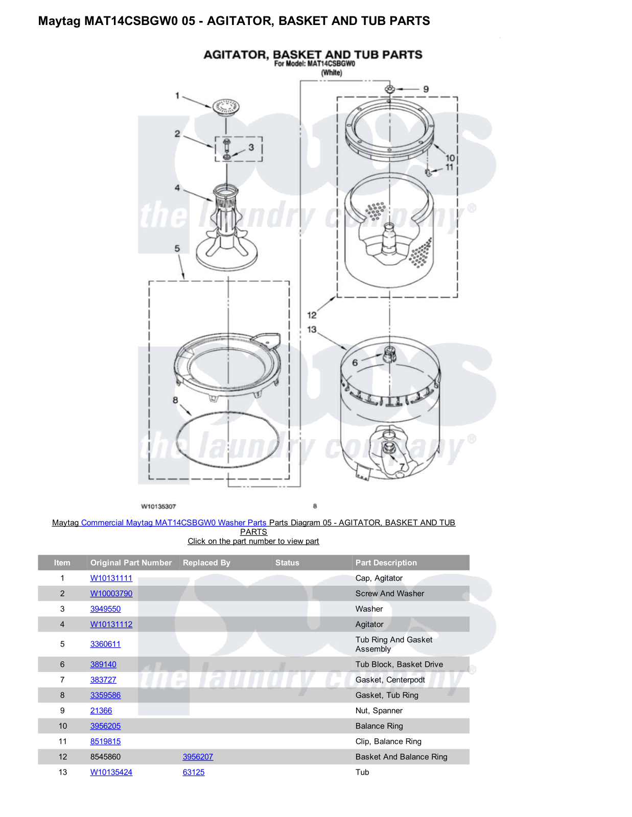 Maytag MAT14CSBGW0 Parts Diagram