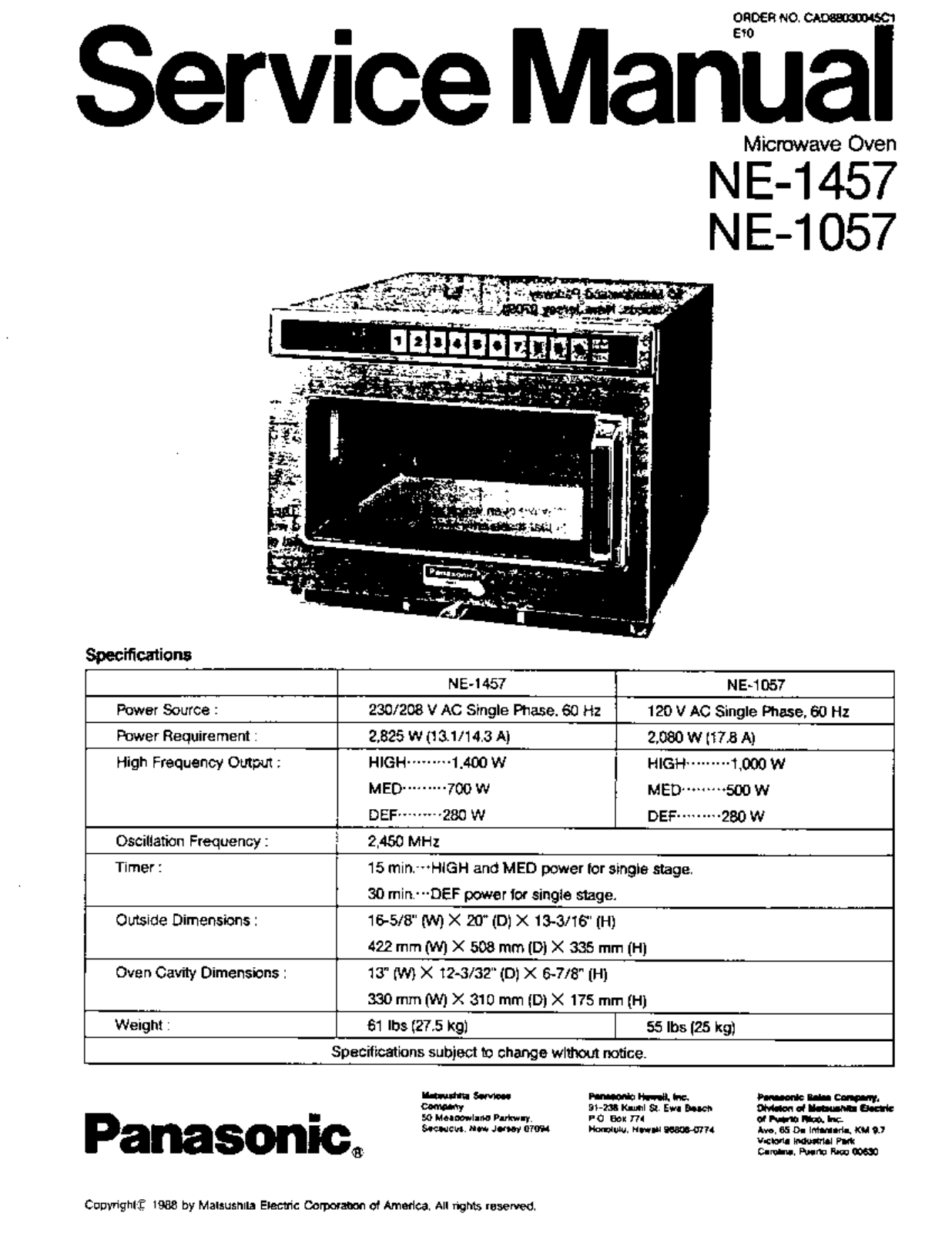 Panasonic NE1457 Service Manual