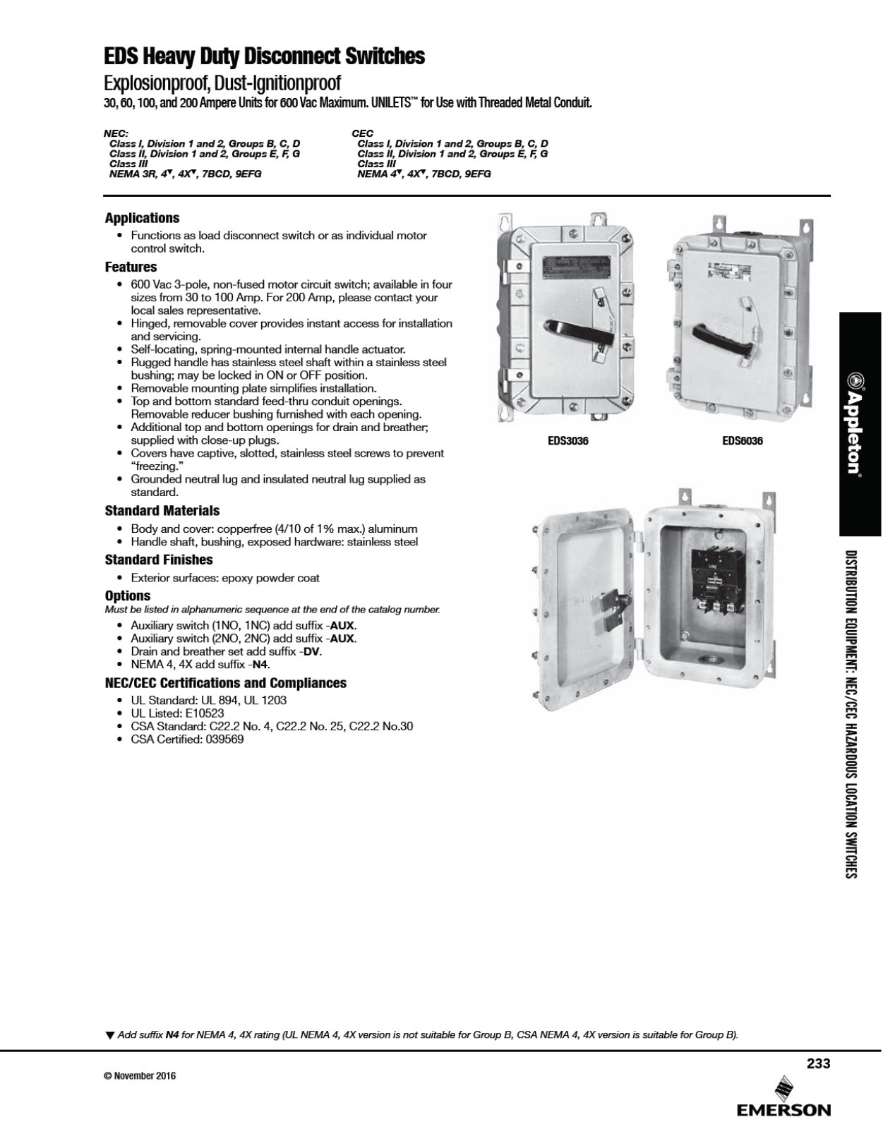 Appleton EDS Heavy Duty Disconnect Switches Catalog Page