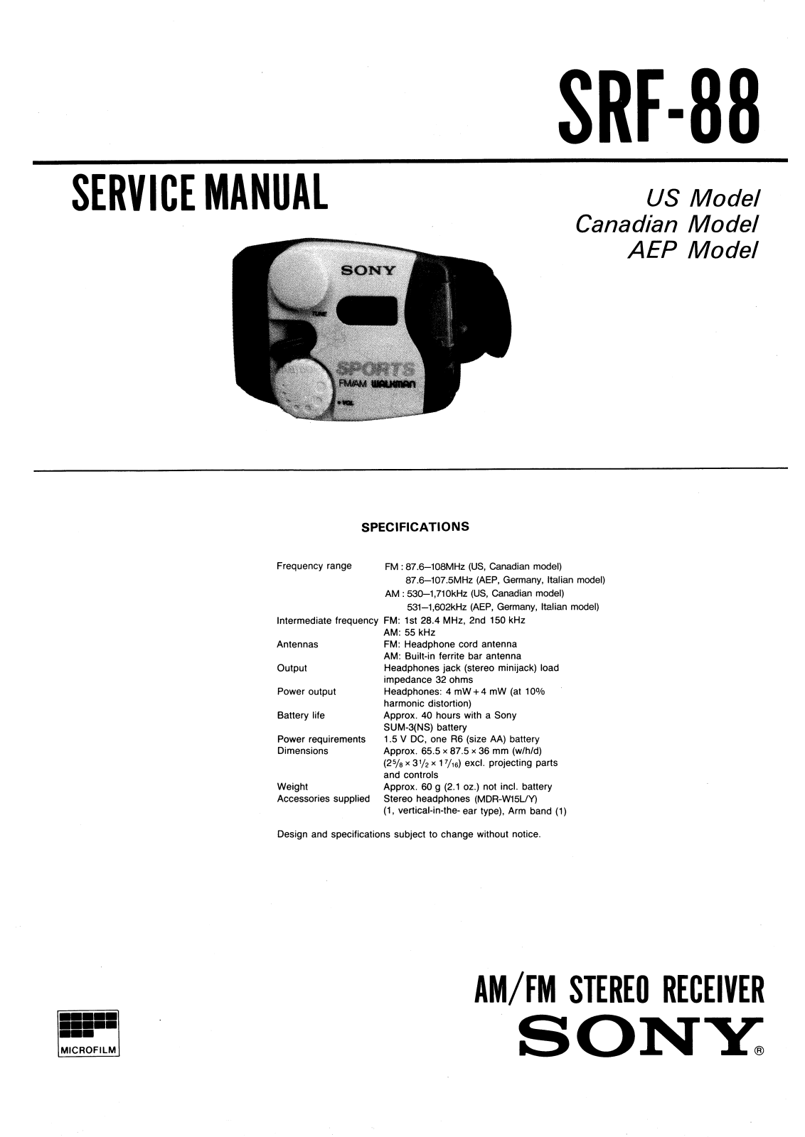 Sony SRF-88 Service manual