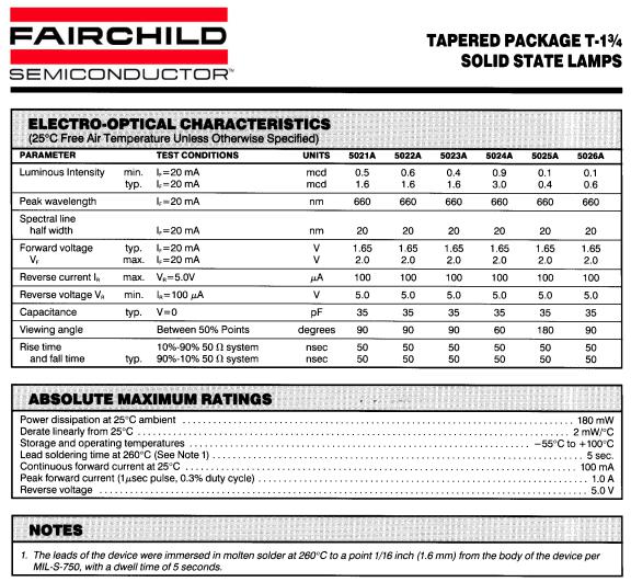 Fairchild Semiconductor MV5024A, MV5026A, MV5023A, MV5021A, MV5025A Datasheet