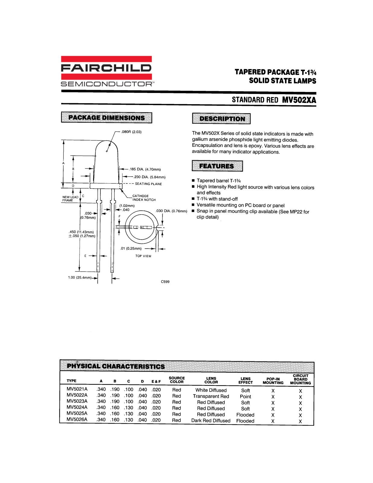 Fairchild Semiconductor MV5024A, MV5026A, MV5023A, MV5021A, MV5025A Datasheet