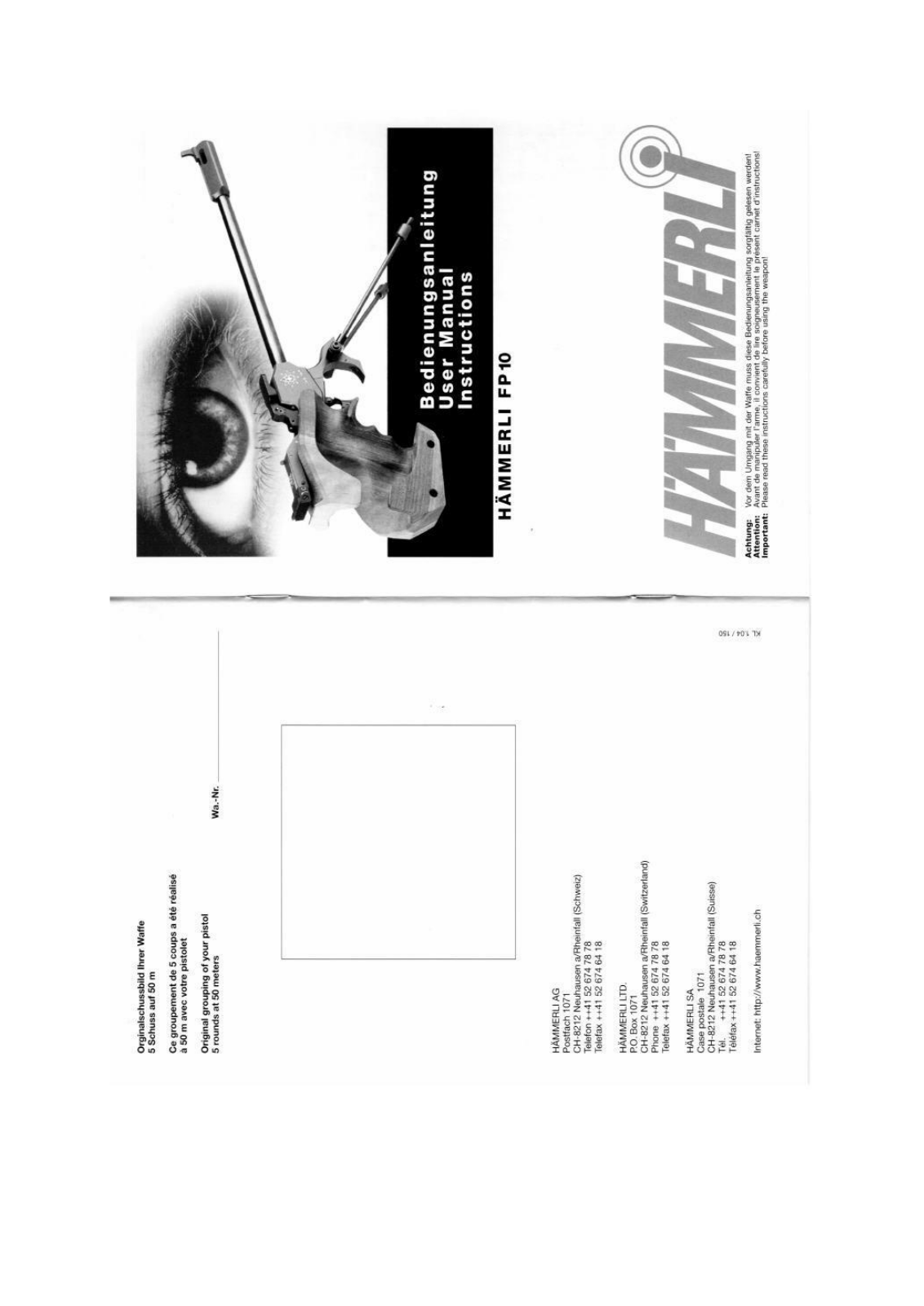 Walther Hammerli FP10 Instruction Manual