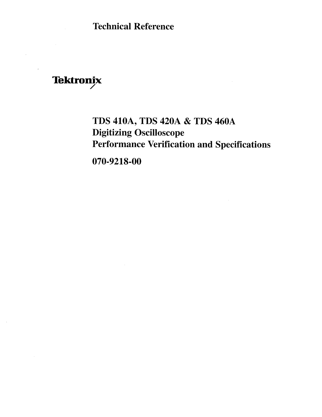 Tektronix TDS 410A User Manual