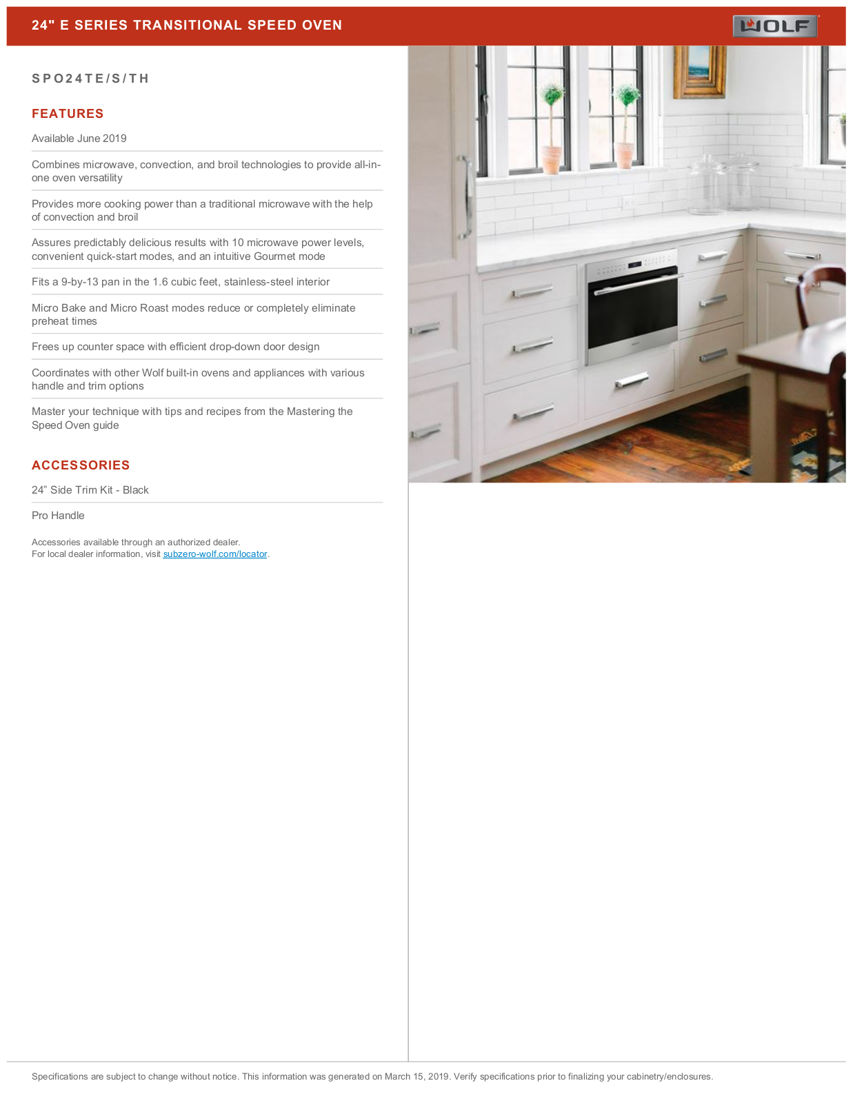 Wolf SPO24TE/S/TH Specification Sheet