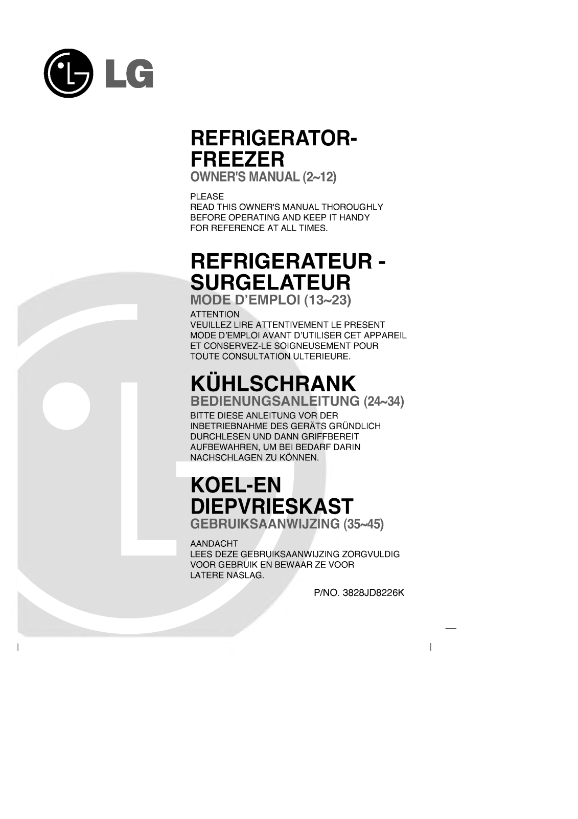 Lg GR-T452X Owners Manual