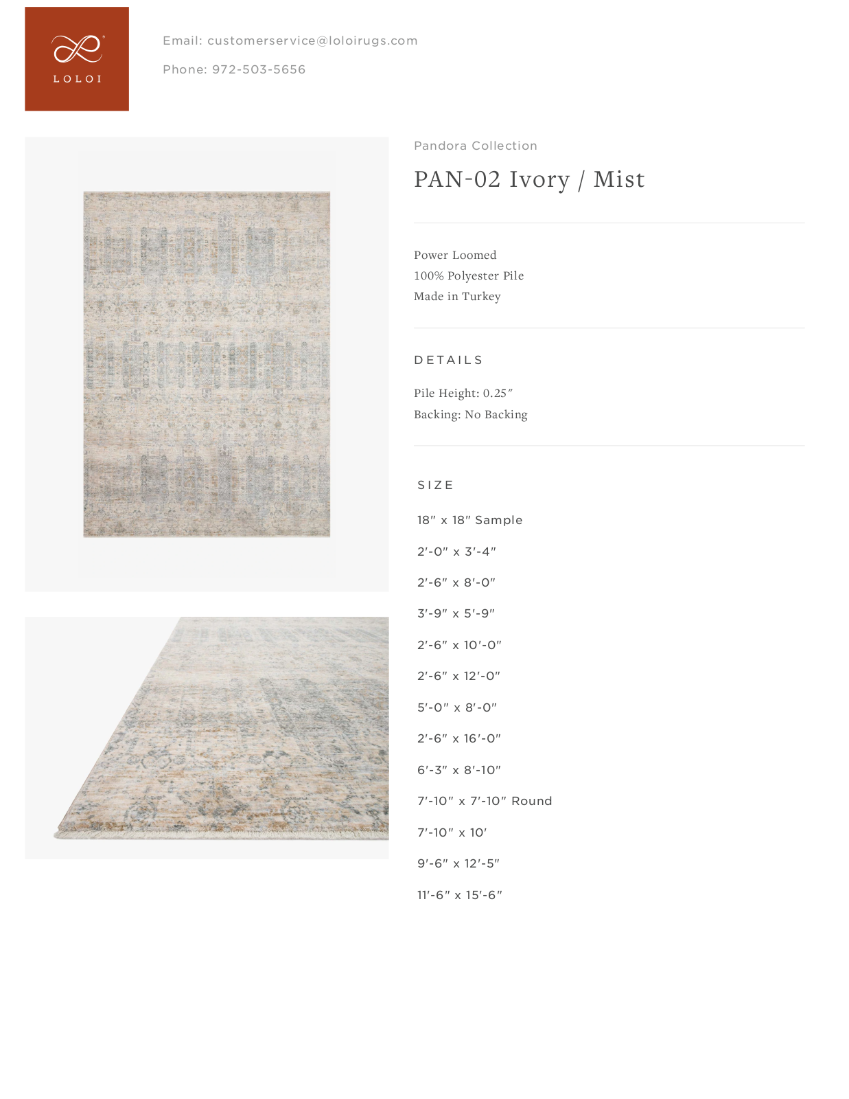 Loloi Rugs PAN-02 Ivory / Mist Tearsheet