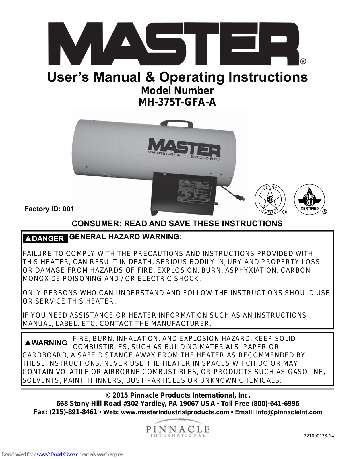 Master MH-375T-GFA-A User Manual