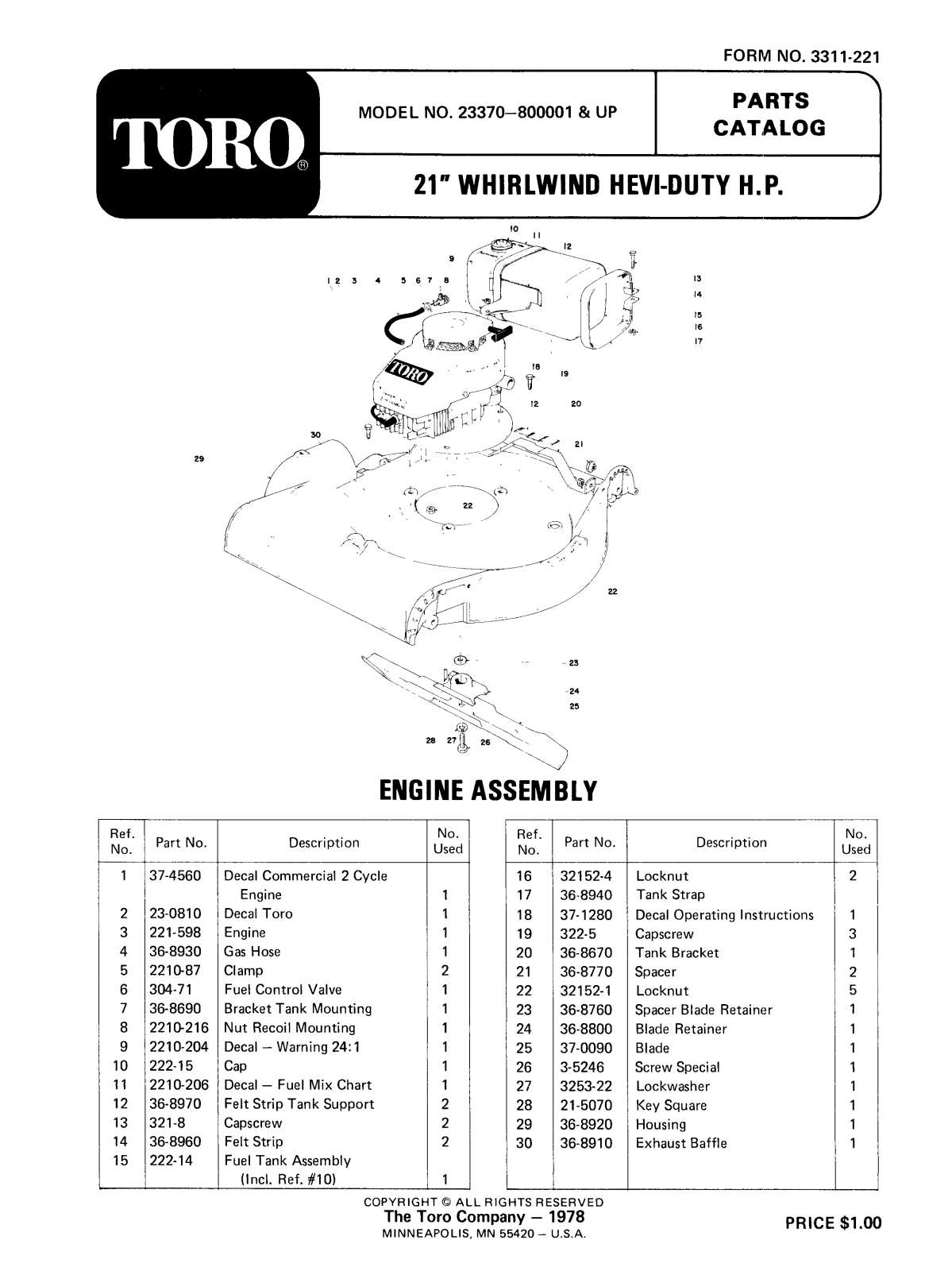 Toro 23370 Parts Catalogue