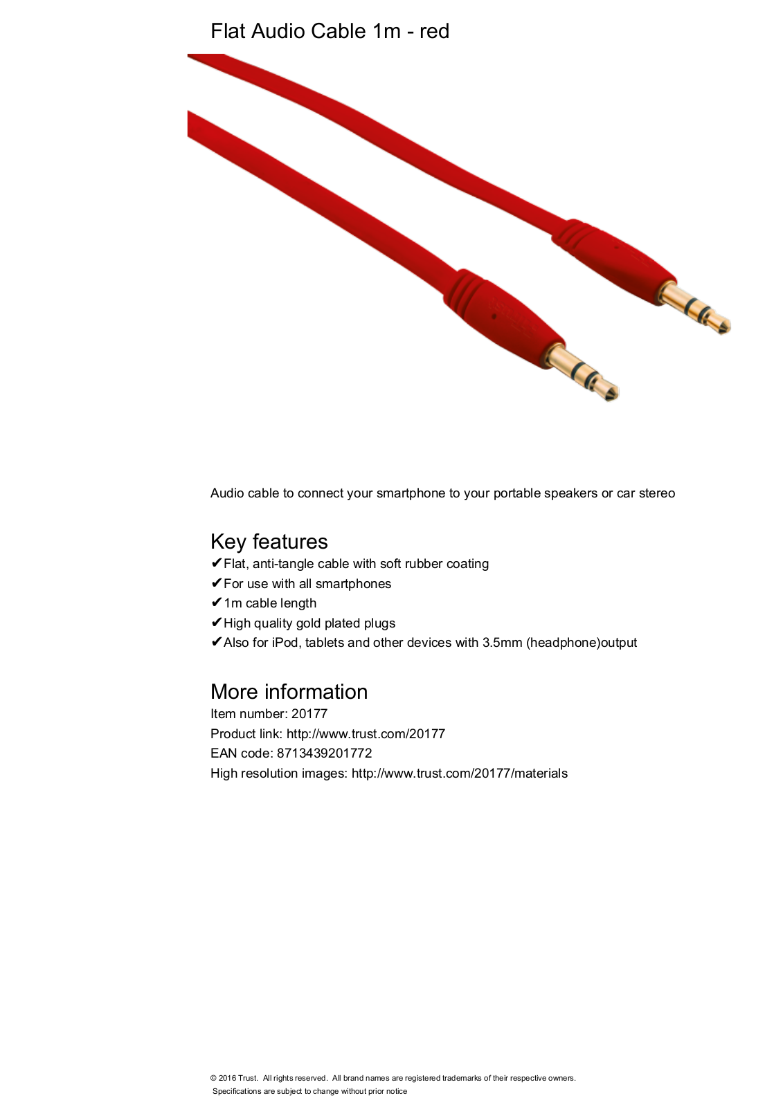 Trust Flat Audio Cable 1m User Manual