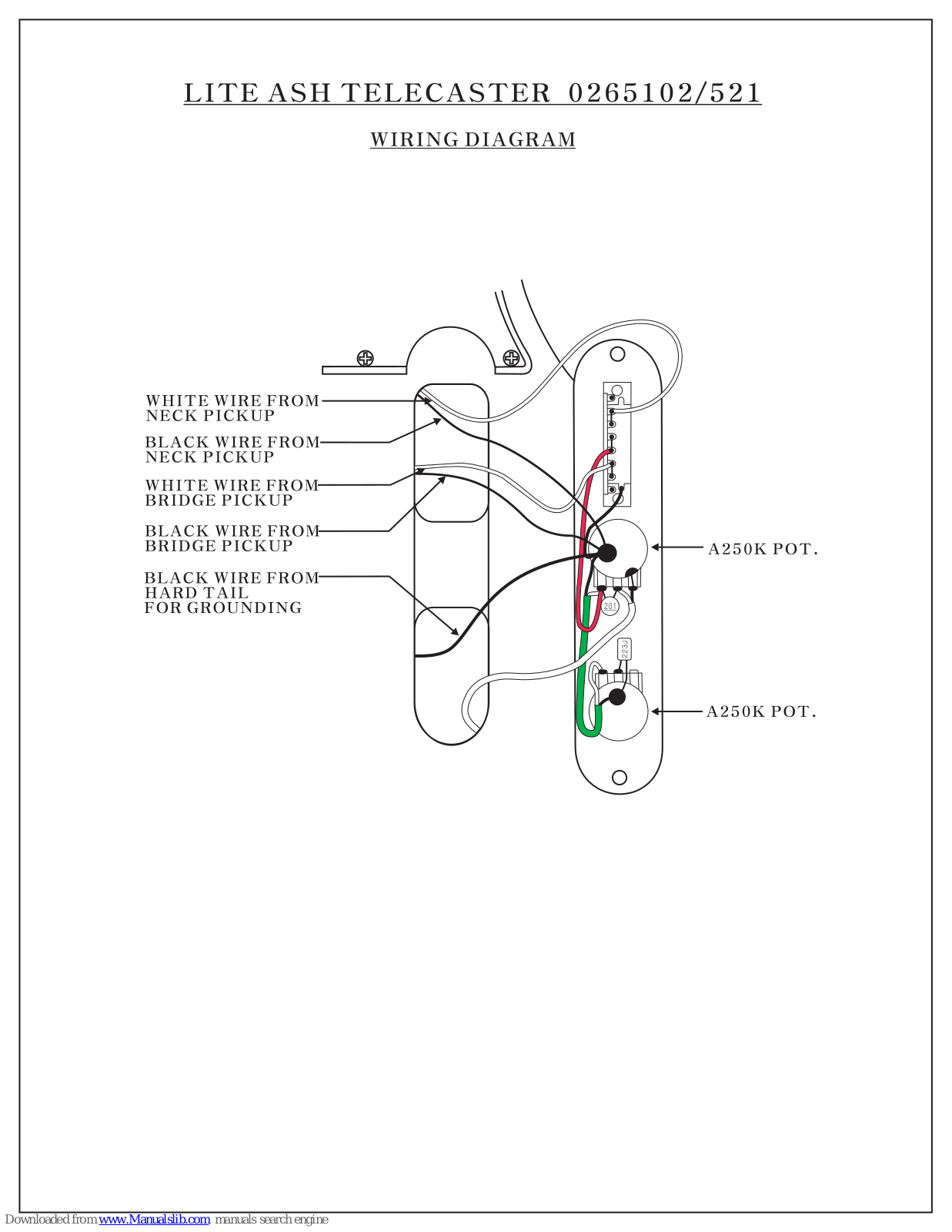 Fender Lite Ash Telecaster, 0265102/521 Wiring Diagram