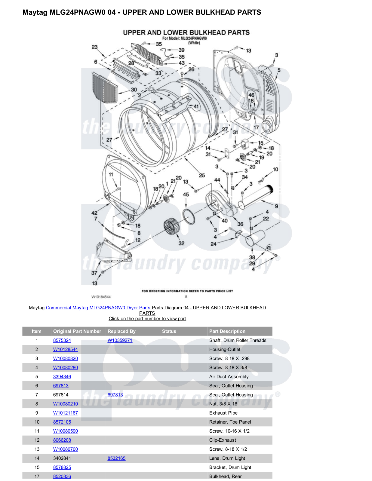 Maytag MLG24PNAGW0 Parts Diagram