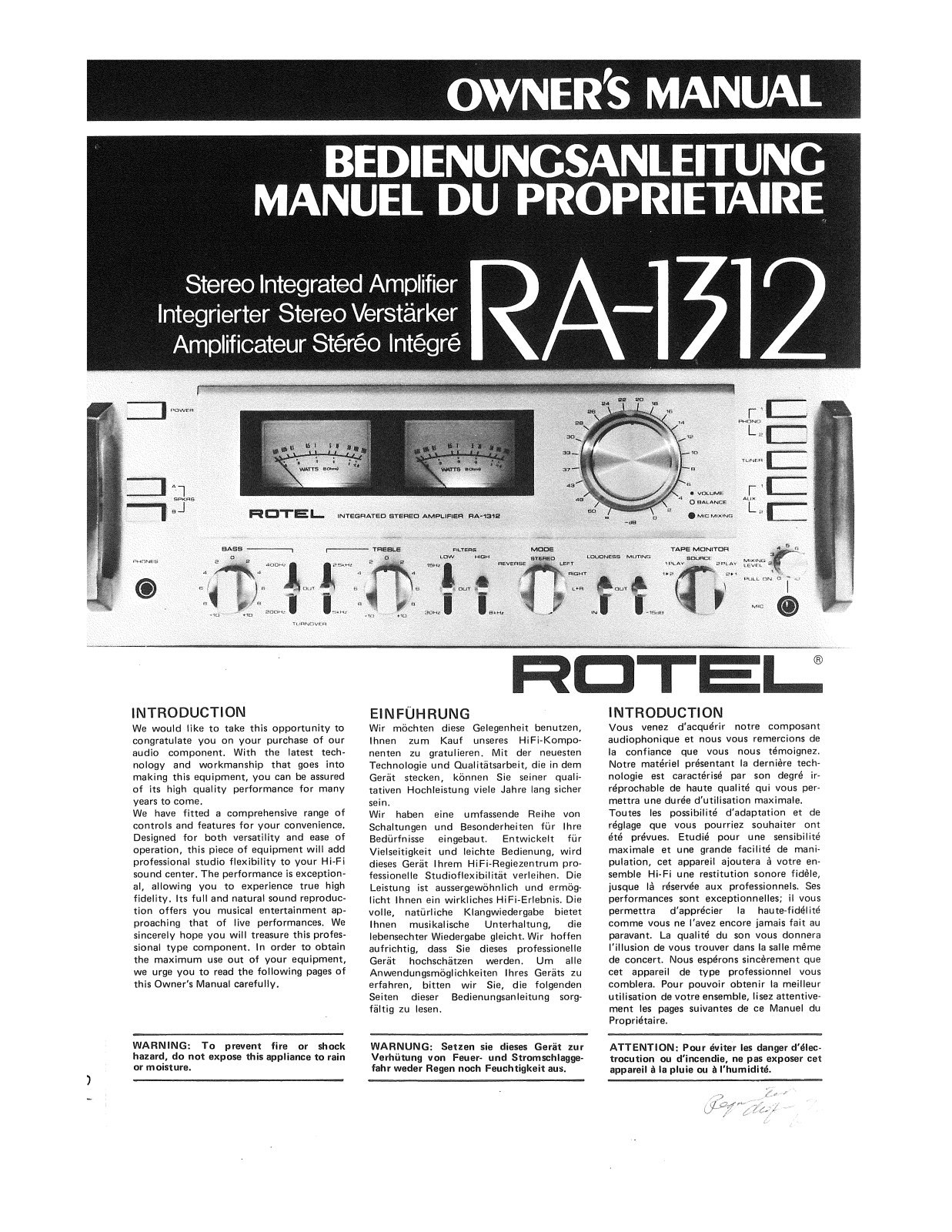 Rotel RA-1312 Owners Manual