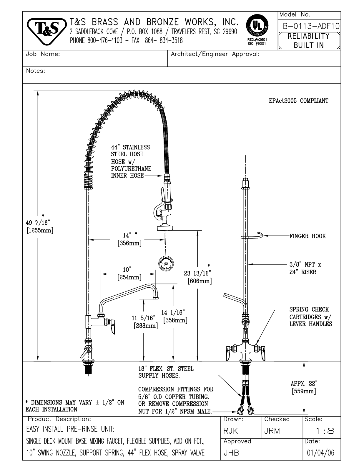 T&S Brass B-0113-ADF10 User Manual