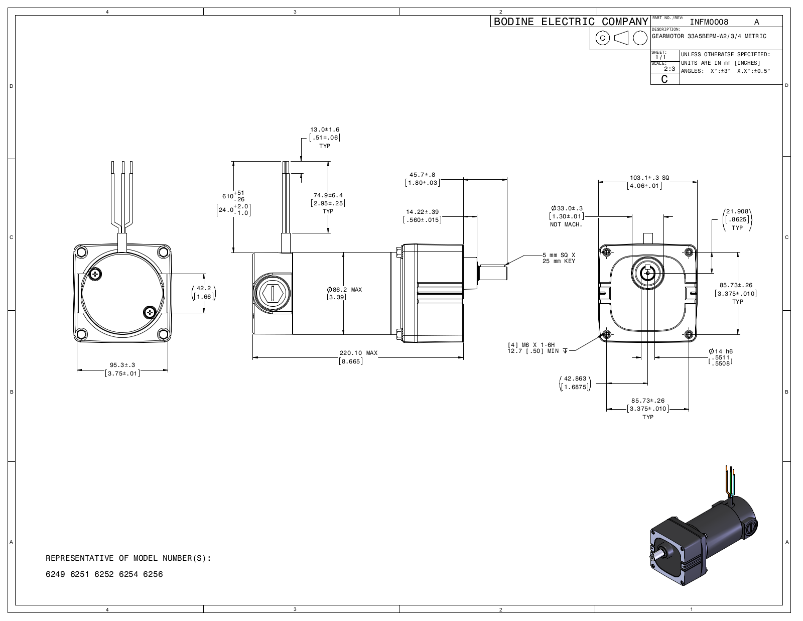 Bodine 6249, 6251, 6252, 6254, 6256 Reference Drawing