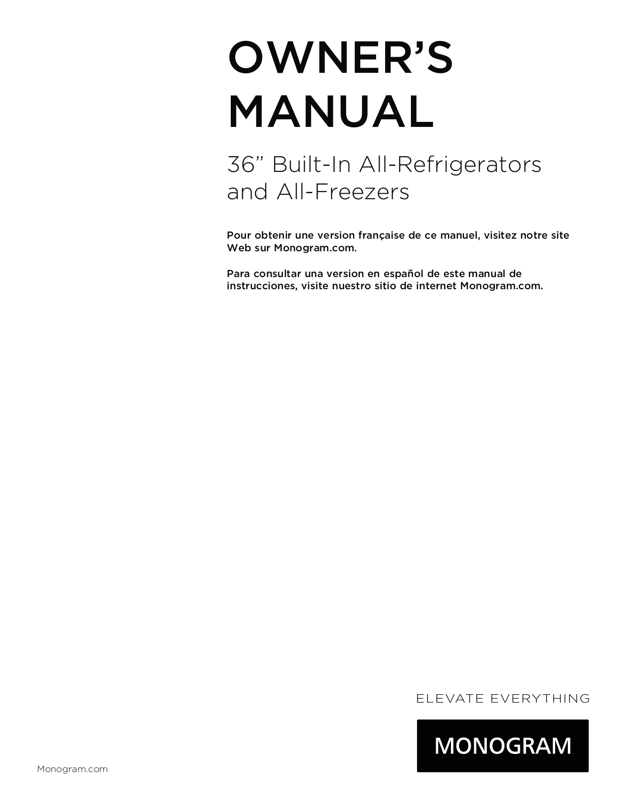 Monogram ZIR360NHRH, ZIRP360NHRH, ZIRS360NBRH User Manual