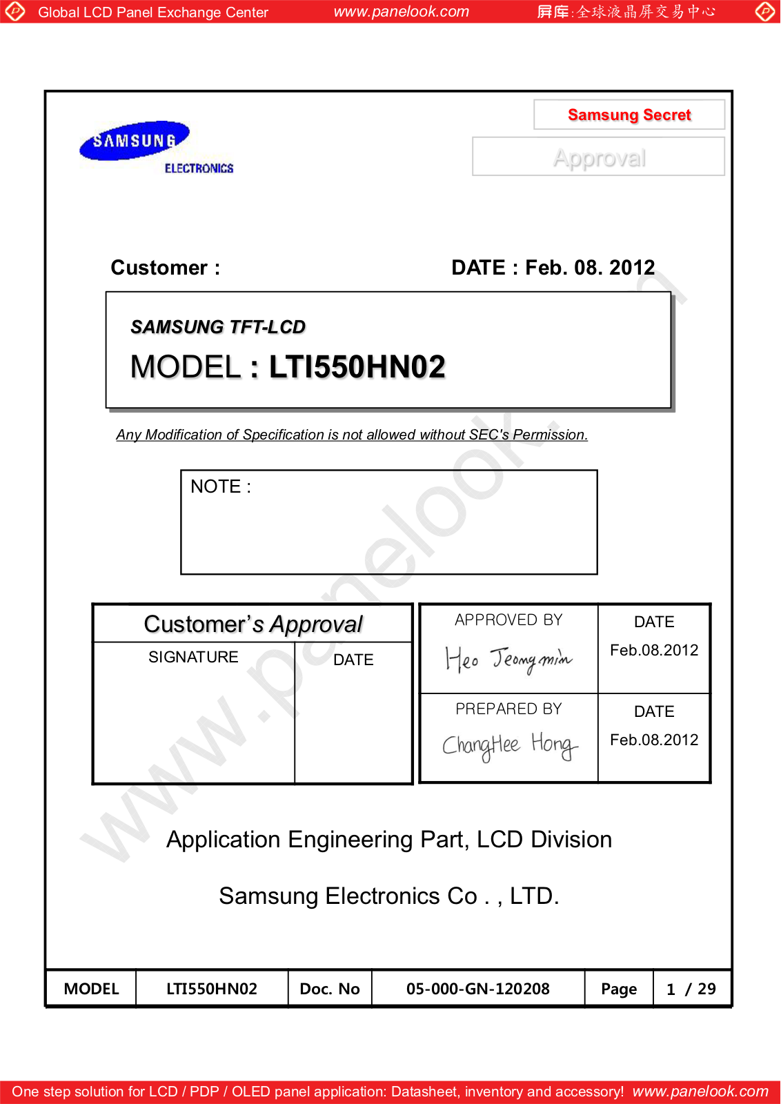 SAMSUNG LTI550HN02 Specification