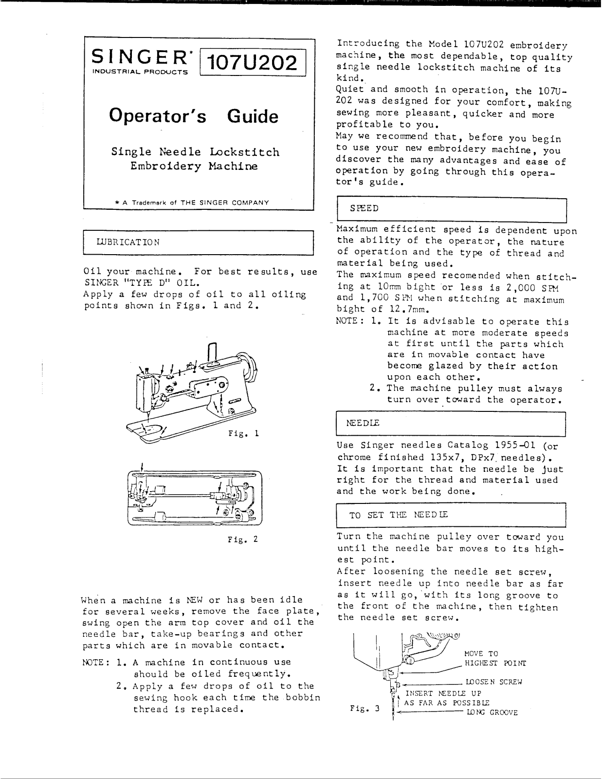 Singer 107U202 User Manual